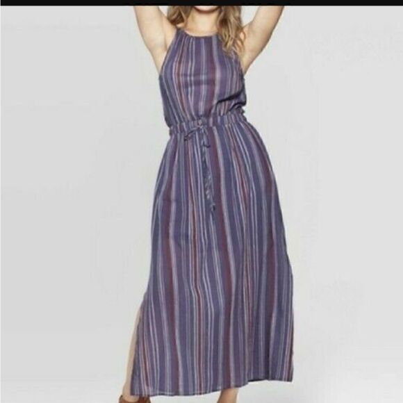 Universal Thread Maxi Dress Halter Striped Beach/Swim - Picture 6 of 8